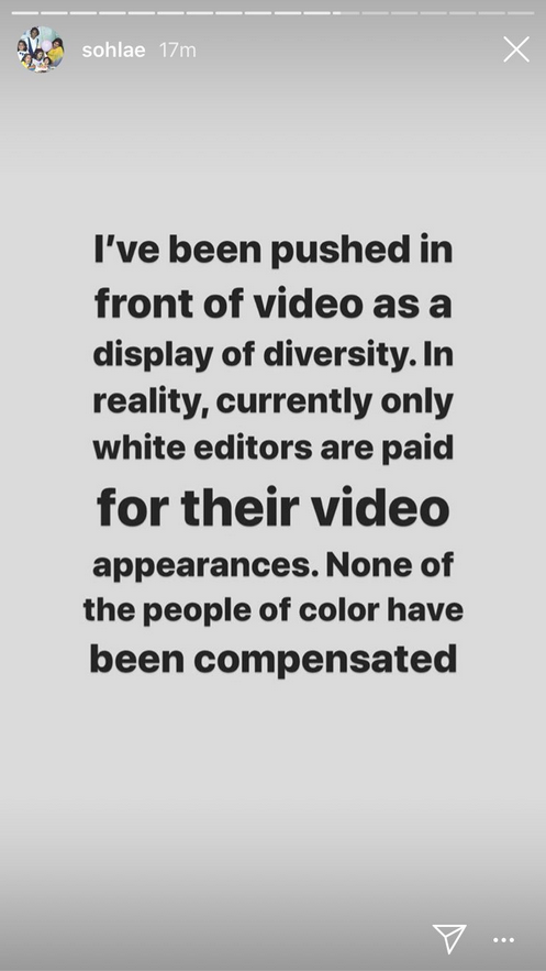 I’ve been pushed in front of video as a display of diversity. In reality, currently only white editors are paid for their video appearances. None of the people of color have been compensated